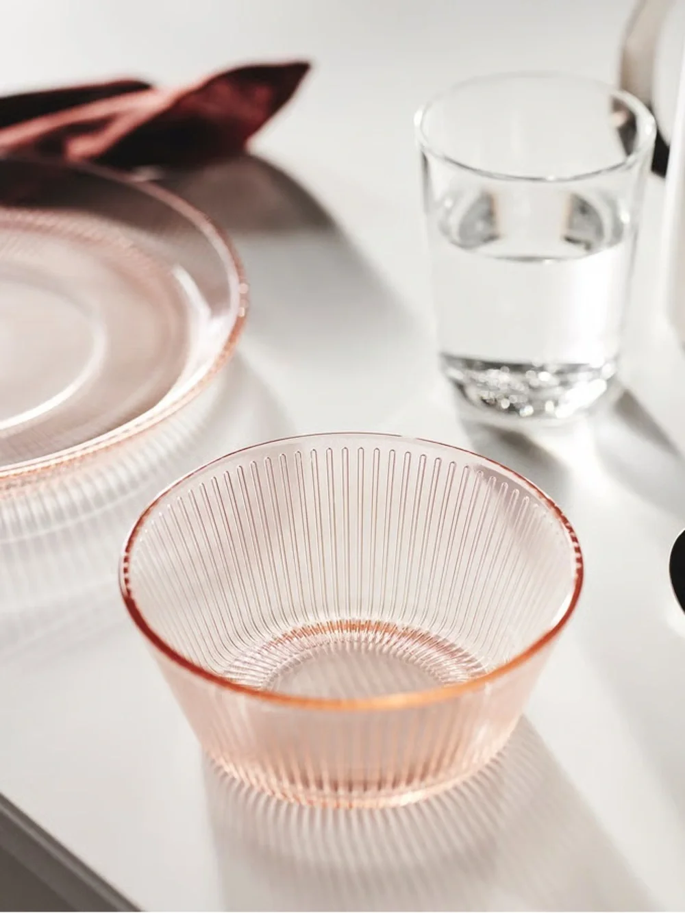 Pink Stripe Glass Bowls - Set of 4